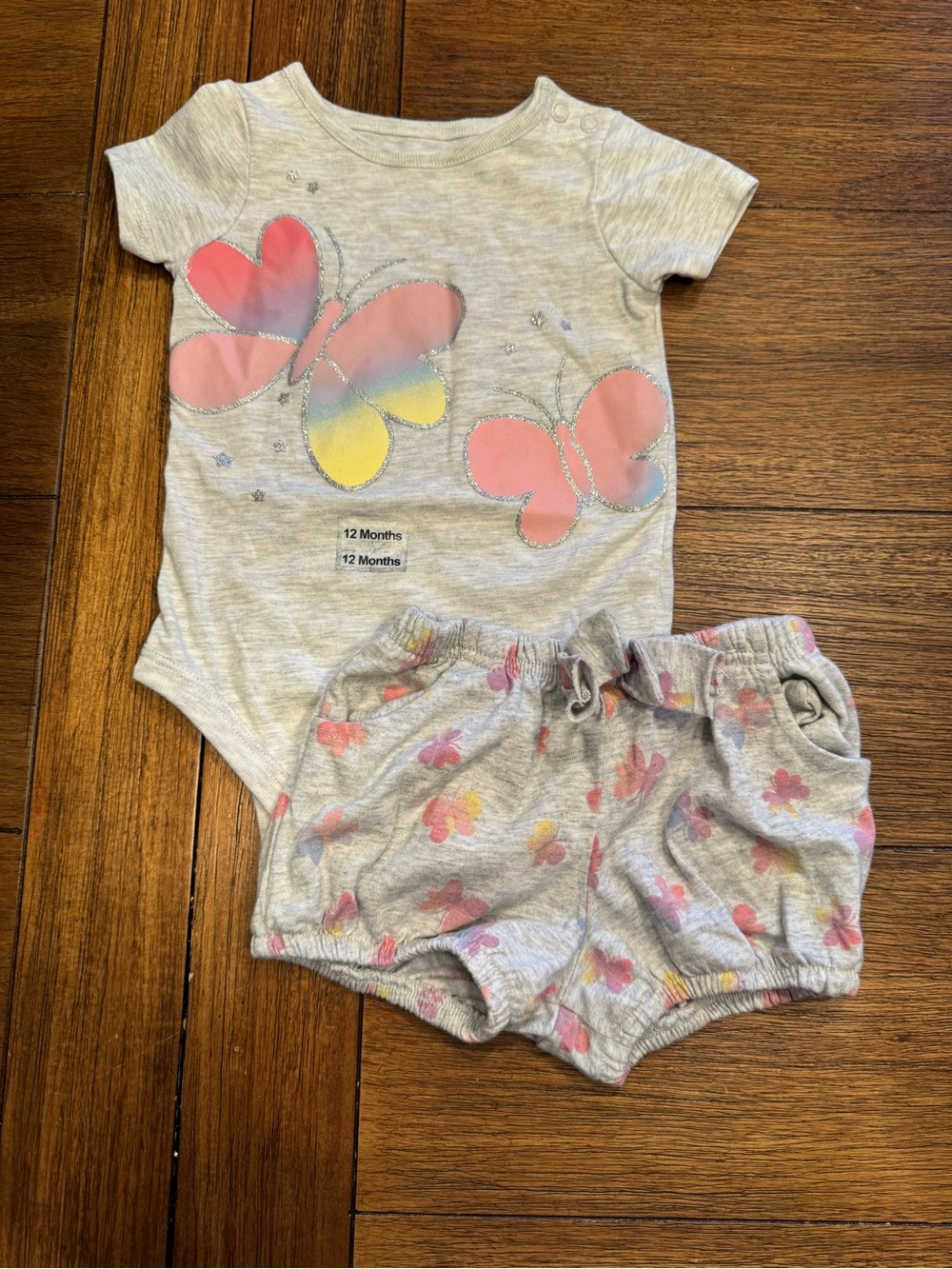 Toddler Girls Gray Butterfly Two-Piece Set - Pink & Yellow Accents